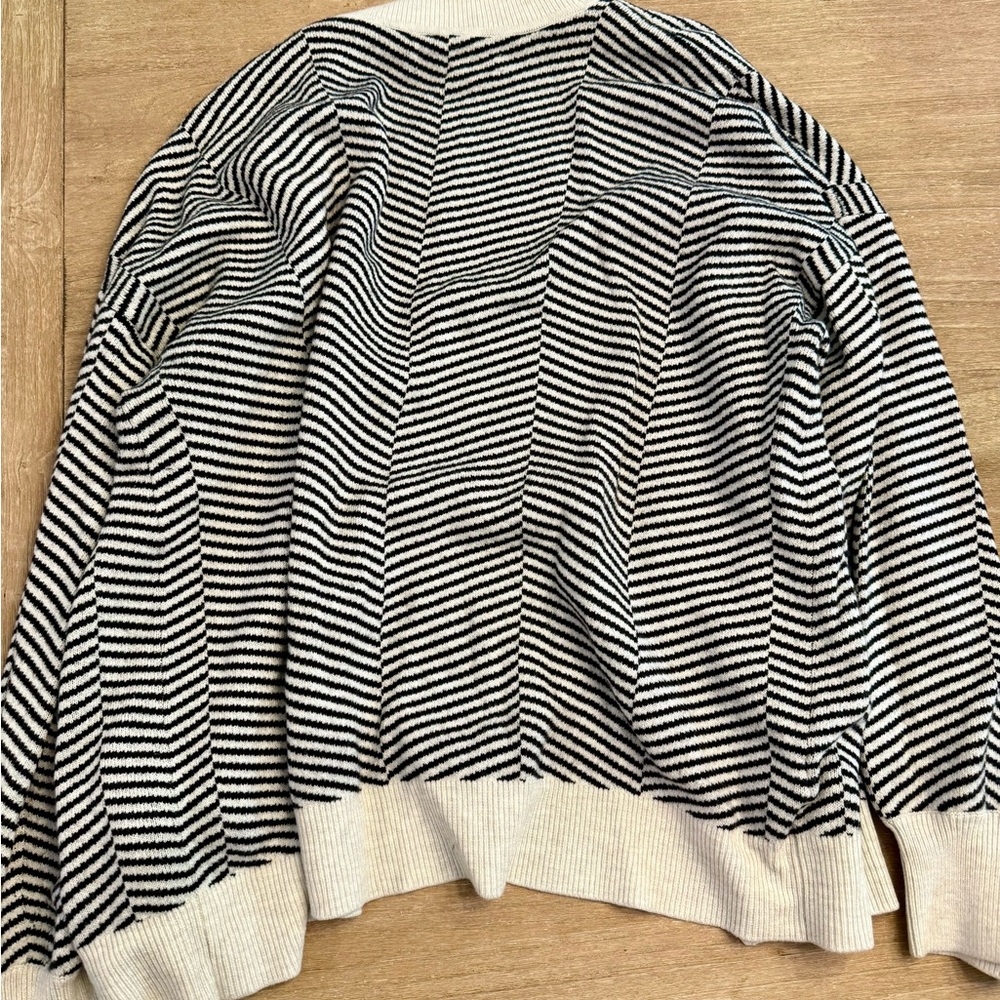 LOFT Black and White Striped Cardigan - Picture 3 of 4